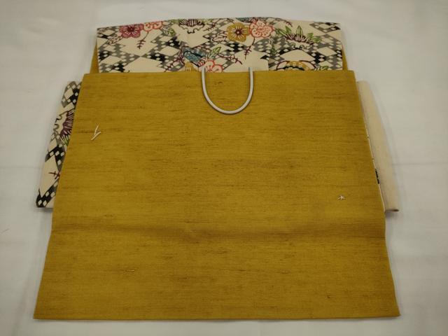 平和屋着物●つけ帯　紬地　型染め　草花文　正絹　逸品　AABJ7086pf