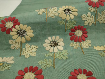 平和屋着物●アンティーク　大正ロマン　九寸名古屋帯　総手刺繍　草花文　金糸　正絹　逸品　AABJ7087pf