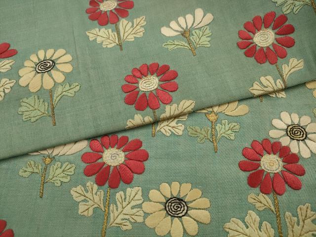 平和屋着物●アンティーク　大正ロマン　九寸名古屋帯　総手刺繍　草花文　金糸　正絹　逸品　AABJ7087pf