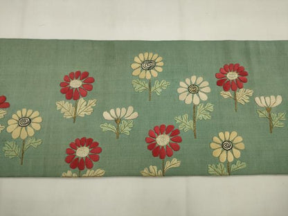 平和屋着物●アンティーク　大正ロマン　九寸名古屋帯　総手刺繍　草花文　金糸　正絹　逸品　AABJ7087pf