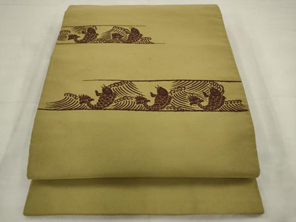 平和屋着物●爪掻き本綴れ　八寸名古屋帯　総刺繍　荒磯　正絹　逸品　AABJ7089pf