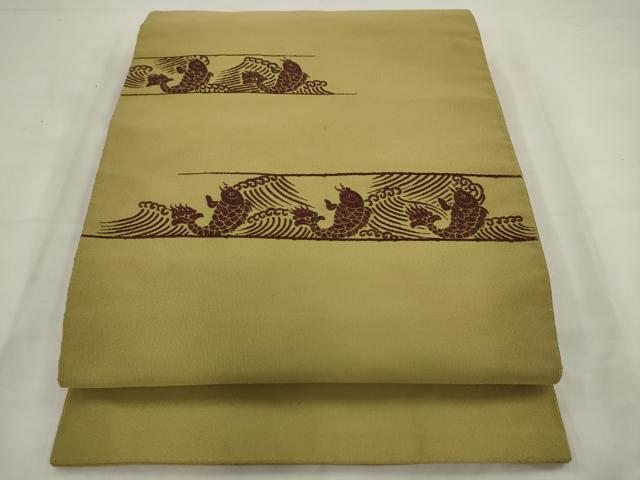 平和屋着物●爪掻き本綴れ　八寸名古屋帯　総刺繍　荒磯　正絹　逸品　AABJ7089pf