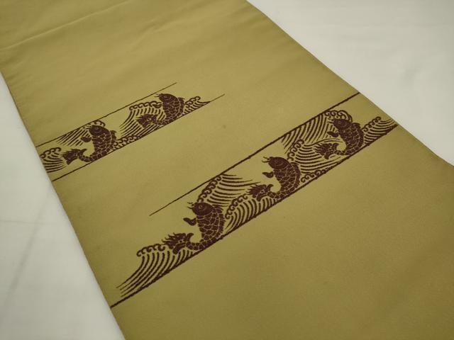 平和屋着物●爪掻き本綴れ　八寸名古屋帯　総刺繍　荒磯　正絹　逸品　AABJ7089pf