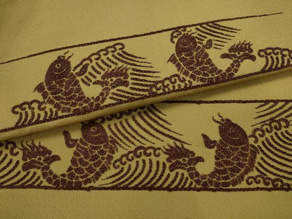平和屋着物●爪掻き本綴れ　八寸名古屋帯　総刺繍　荒磯　正絹　逸品　AABJ7089pf