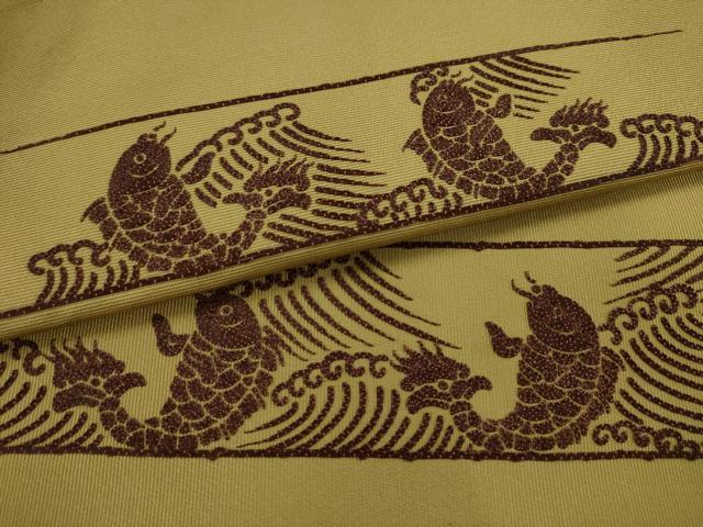 平和屋着物●爪掻き本綴れ　八寸名古屋帯　総刺繍　荒磯　正絹　逸品　AABJ7089pf
