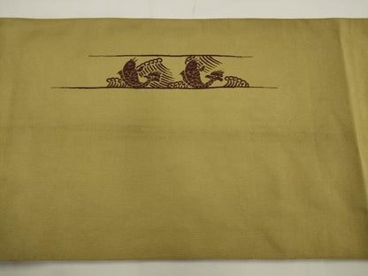 平和屋着物●爪掻き本綴れ　八寸名古屋帯　総刺繍　荒磯　正絹　逸品　AABJ7089pf