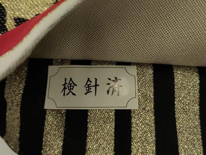 平和屋着物●両面六通柄袋帯　椿　縞　金糸　正絹　逸品　AABJ7091pf