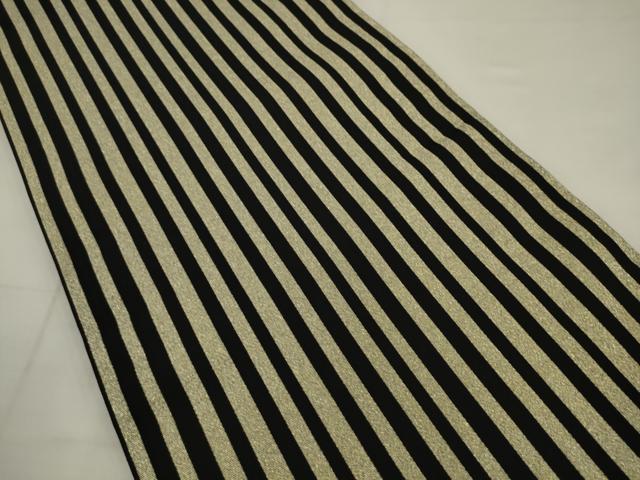 平和屋着物●両面六通柄袋帯　椿　縞　金糸　正絹　逸品　AABJ7091pf