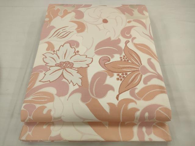 平和屋着物●六通柄袋帯　草花文　正絹　逸品　AABJ7092pf