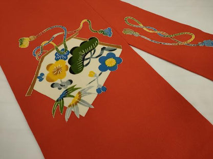 平和屋着物●九寸名古屋帯　型染め　松竹梅　鬼しぼ縮緬　正絹　逸品　AABJ7094pf