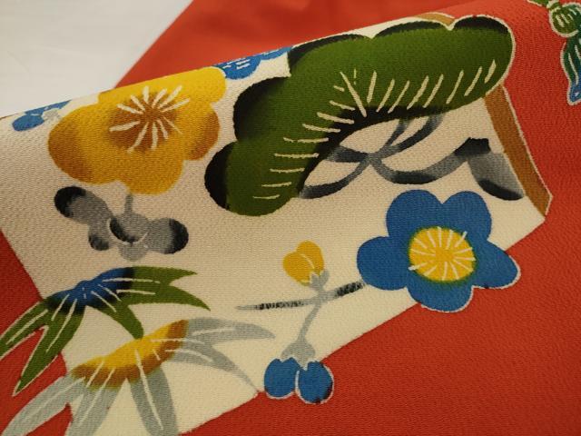 平和屋着物●九寸名古屋帯　型染め　松竹梅　鬼しぼ縮緬　正絹　逸品　AABJ7094pf