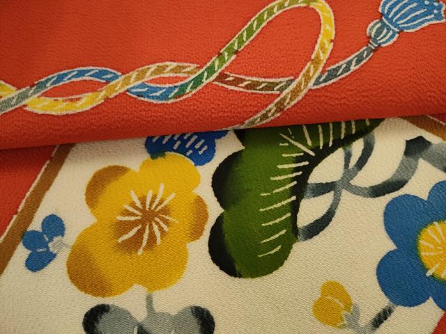平和屋着物●九寸名古屋帯　型染め　松竹梅　鬼しぼ縮緬　正絹　逸品　AABJ7094pf