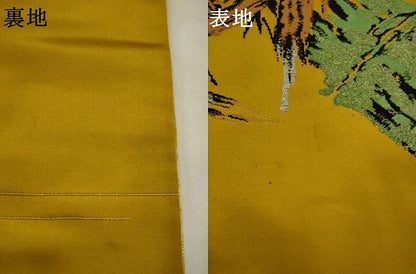 平和屋着物●アンティーク　大正ロマン　九寸名古屋帯　雀　笹竹文　銀糸　正絹　逸品　AABJ7098pf