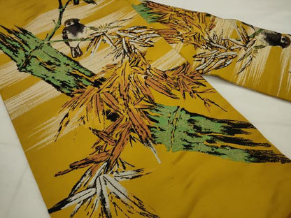 平和屋着物●アンティーク　大正ロマン　九寸名古屋帯　雀　笹竹文　銀糸　正絹　逸品　AABJ7098pf