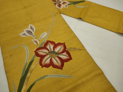 平和屋着物●九寸名古屋帯　駒刺繍　総手刺繍　草花文　正絹　逸品　AABJ7099pf