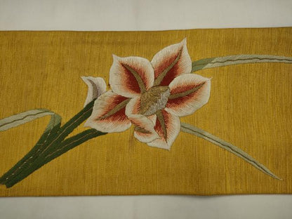平和屋着物●九寸名古屋帯　駒刺繍　総手刺繍　草花文　正絹　逸品　AABJ7099pf
