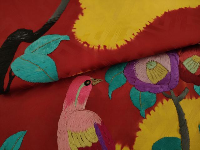 平和屋着物●アンティーク　大正ロマン　太鼓柄京袋帯　総手刺繍　休み鳥　正絹　逸品　AABJ7102pf