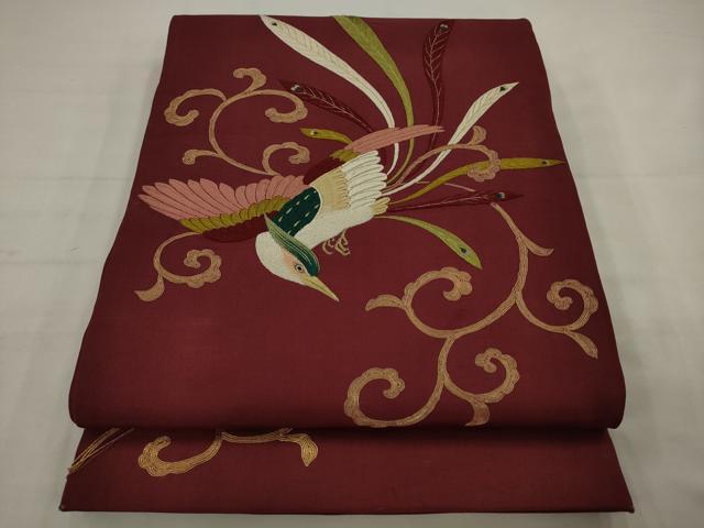 平和屋着物●アンティーク　大正ロマン　太鼓柄京袋帯　総手刺繍　鳳凰　金糸　正絹　逸品　AABJ7103pf