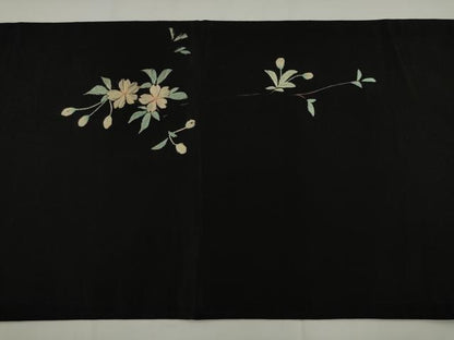 平和屋着物●アンティーク　大正ロマン　丸帯　引き抜き帯　総手刺繍　休み鳥　黒地　正絹　逸品　AABJ7104pf