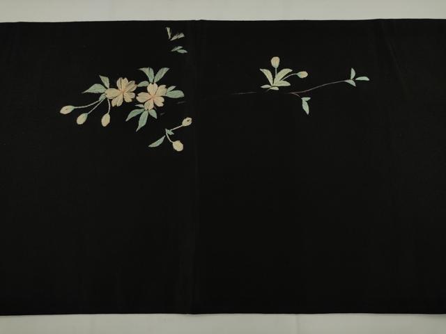 平和屋着物●アンティーク　大正ロマン　丸帯　引き抜き帯　総手刺繍　休み鳥　黒地　正絹　逸品　AABJ7104pf