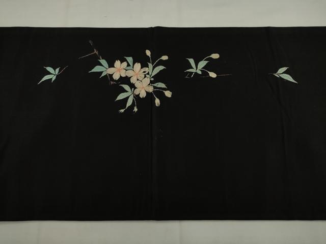 平和屋着物●アンティーク　大正ロマン　丸帯　引き抜き帯　総手刺繍　休み鳥　黒地　正絹　逸品　AABJ7104pf