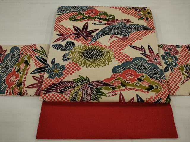 平和屋着物●銀座きしや　つけ帯　紅型　花鳥文　鬼しぼ縮緬　たとう紙付き　正絹　逸品　AABJ7106pf