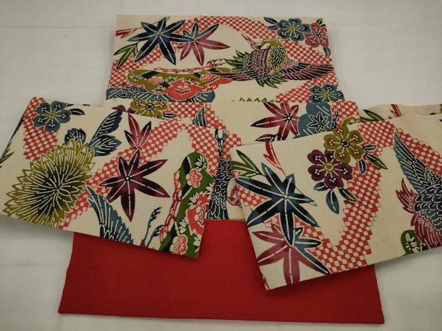 平和屋着物●銀座きしや　つけ帯　紅型　花鳥文　鬼しぼ縮緬　たとう紙付き　正絹　逸品　AABJ7106pf