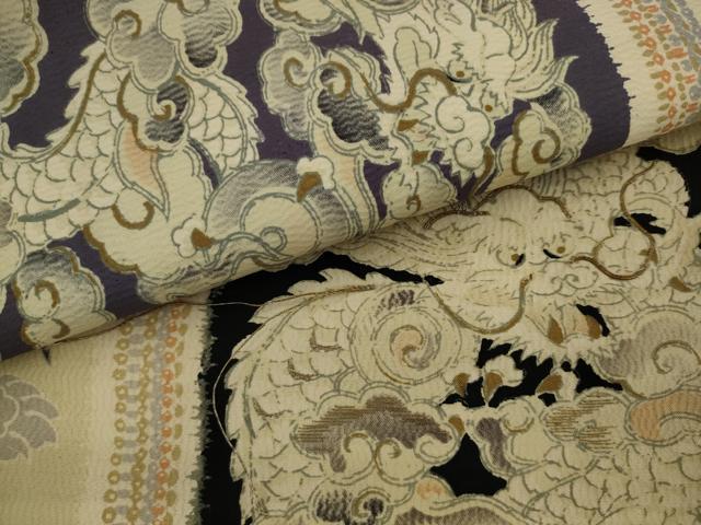平和屋着物●アンティーク　大正ロマン　全通柄九寸名古屋帯　刺繍　龍　正絹　逸品　AABJ7107pf