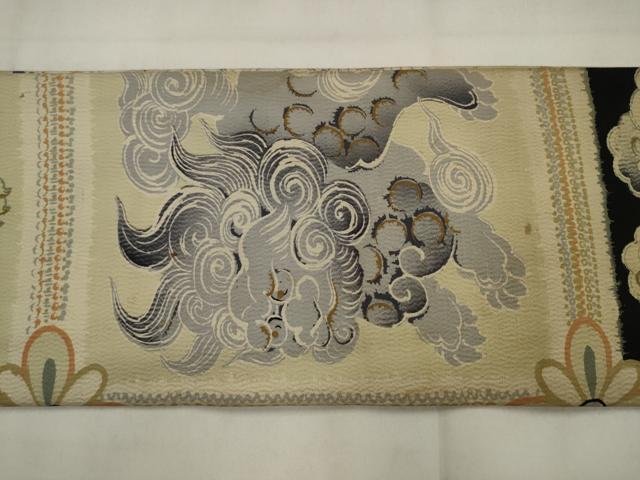 平和屋着物●アンティーク　大正ロマン　全通柄九寸名古屋帯　刺繍　龍　正絹　逸品　AABJ7107pf