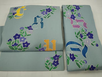 平和屋着物●塩瀬　つけ帯　草花文　金彩　正絹　逸品　AABJ7109pf