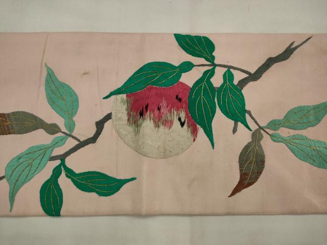 平和屋着物●アンティーク　大正ロマン　九寸名古屋帯　総手刺繍　成り物　金糸　正絹　逸品　AABJ7111pf