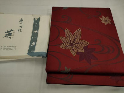 平和屋着物●西陣　川島織物　洗える最高級着物　＜英＞はなぶさ謹製　六通柄京袋帯　流水舞葉文　たとう紙付き　AABJ7114pf