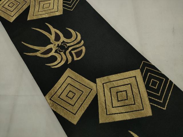 平和屋着物●両面半幅帯　隈取　黒地　金銀糸　正絹　逸品　AABJ7124pf