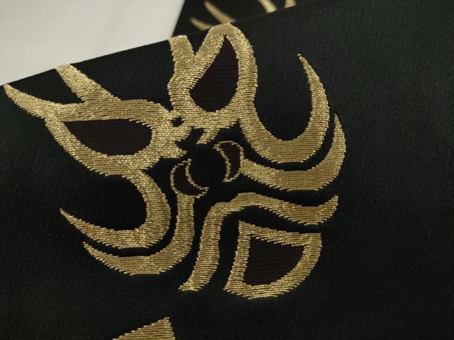 平和屋着物●両面半幅帯　隈取　黒地　金銀糸　正絹　逸品　AABJ7124pf