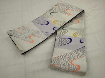 平和屋着物●両面半幅帯　隈取　黒地　金銀糸　正絹　逸品　AABJ7124pf