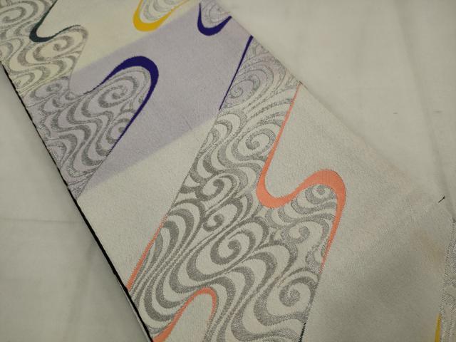 平和屋着物●両面半幅帯　隈取　黒地　金銀糸　正絹　逸品　AABJ7124pf