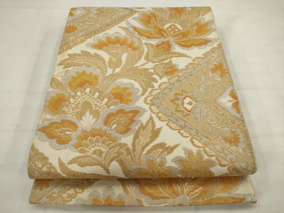 平和屋着物◎六通柄袋帯　更紗花文　金銀糸　正絹　逸品　AABJ7125pf