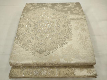 平和屋着物◎六通柄袋帯　飾花文　銀糸　正絹　逸品　AABJ7126pf