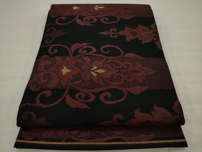 平和屋着物◎六通柄袋帯　横段花文　金糸　正絹　逸品　AABJ7130pf