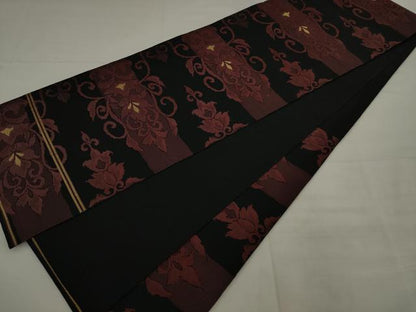 平和屋着物◎六通柄袋帯　横段花文　金糸　正絹　逸品　AABJ7130pf
