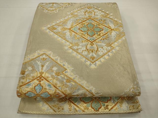 平和屋着物◎六通柄袋帯　唐織　松皮菱花文　金銀糸　正絹　逸品　AABJ7132pf