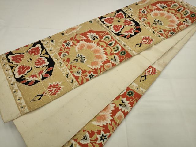 平和屋着物◎六通柄袋帯　唐織　飾花文　金糸　正絹　逸品　AABJ7134pf