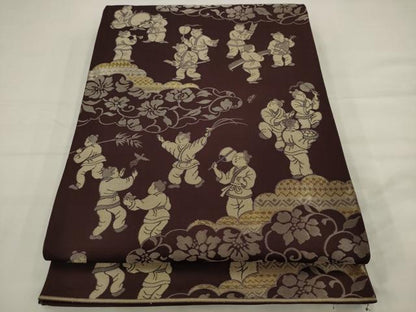 平和屋着物◎六通柄袋帯　人物風景文　金銀糸　正絹　逸品　AABJ7137pf