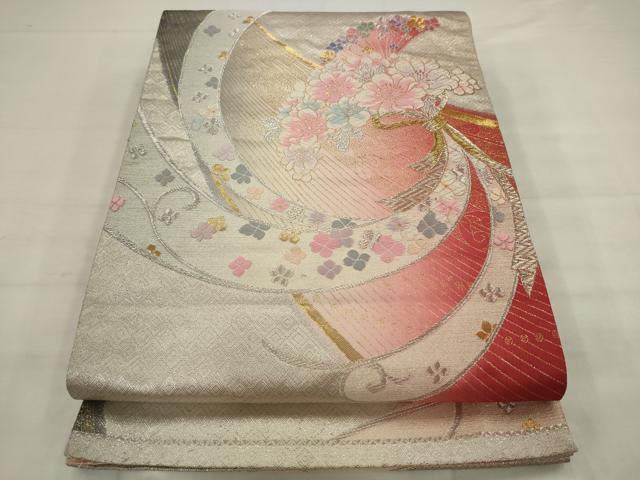 平和屋着物◎六通柄袋帯　唐織　花束文　金銀糸　正絹　逸品　AABJ7141pf