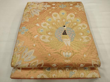 平和屋着物◎六通柄袋帯　唐織　孔雀文　金銀糸　正絹　逸品　AABJ7142pf