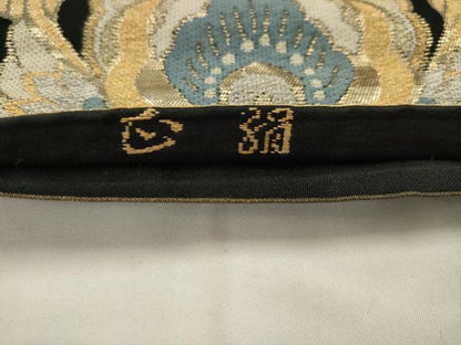 平和屋着物◎六通柄袋帯　更紗花文　黒地　金糸　正絹　逸品　AABJ7146pf