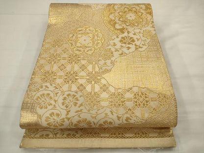 平和屋着物◎六通柄袋帯　正倉院花文　金糸　正絹　逸品　AABJ7150pf