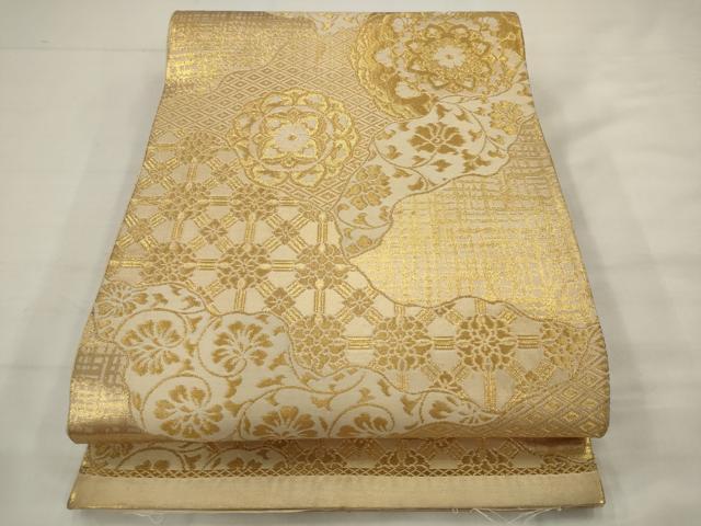 平和屋着物◎六通柄袋帯　正倉院花文　金糸　正絹　逸品　AABJ7150pf