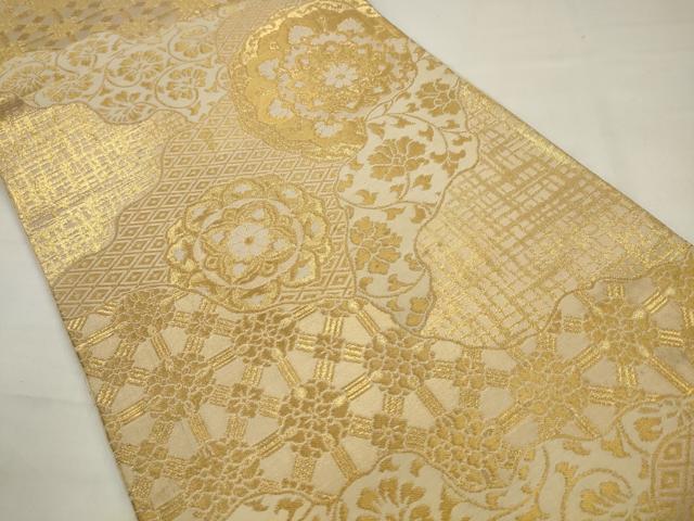 平和屋着物◎六通柄袋帯　正倉院花文　金糸　正絹　逸品　AABJ7150pf