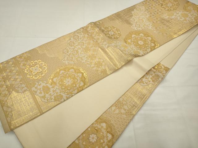 平和屋着物◎六通柄袋帯　正倉院花文　金糸　正絹　逸品　AABJ7150pf